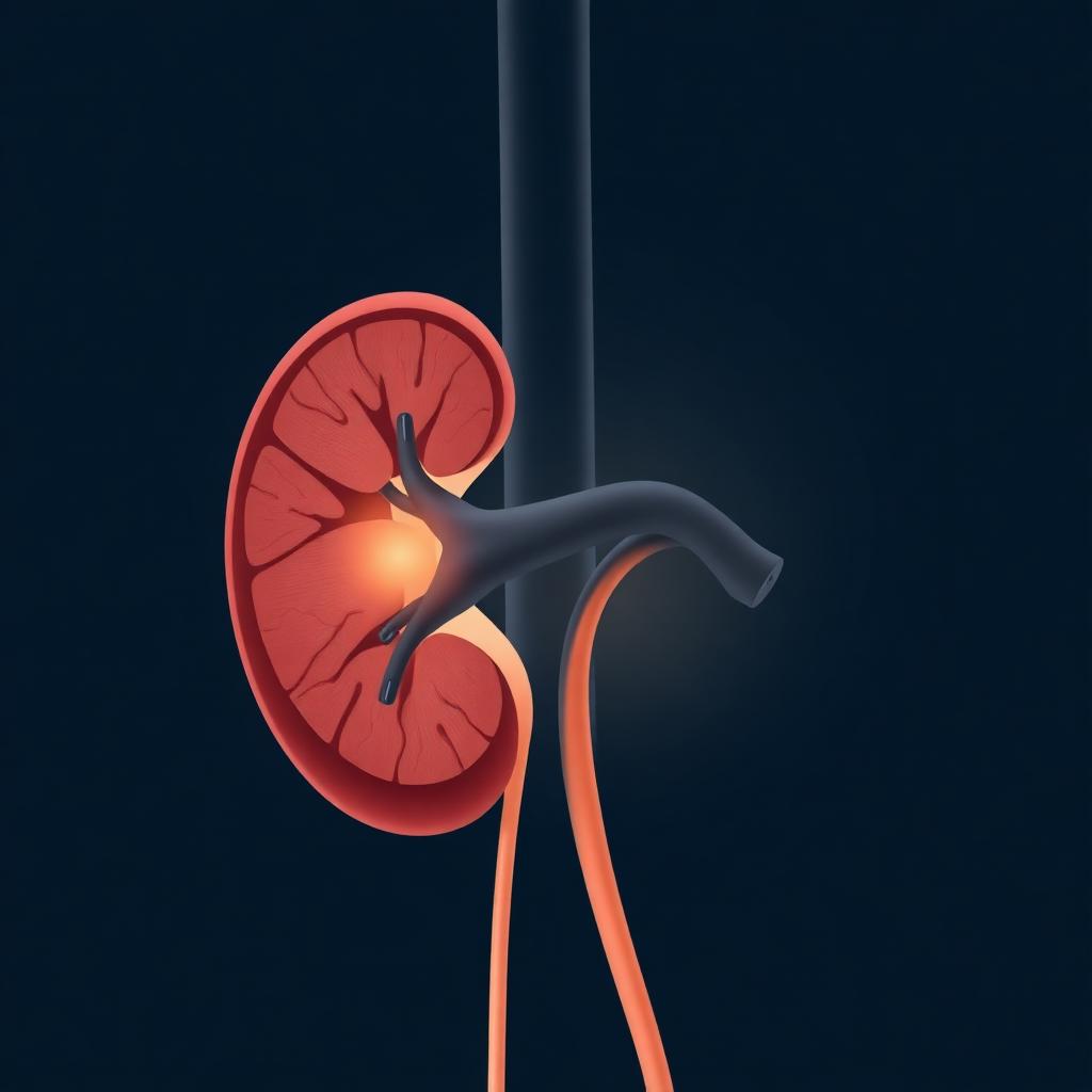 Ilustração anatômica de rim com hidronefrose mostrando dilatação da pelve renal